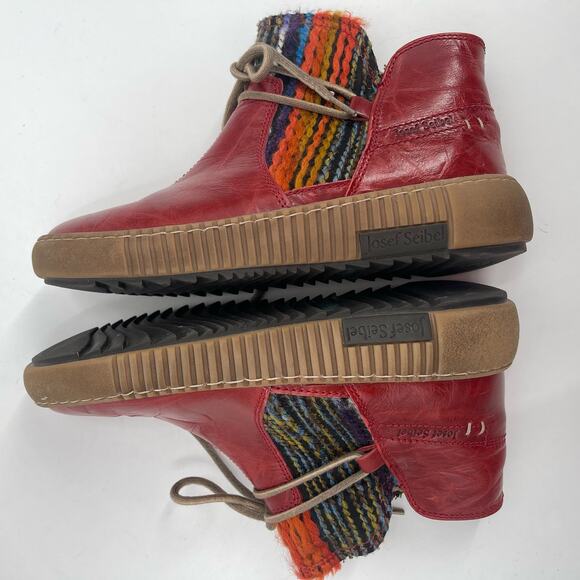 JOSEF SEIBEL Boots Size 36 (US 6) Maren 18 Bootie Leather Red Yarn Ankle Boho - Picture 3 of 14